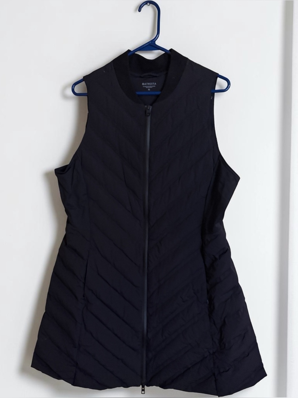 Athleta Inlet Black Quilted Puff Vest Dress Coat Zip Jacket Size XL
